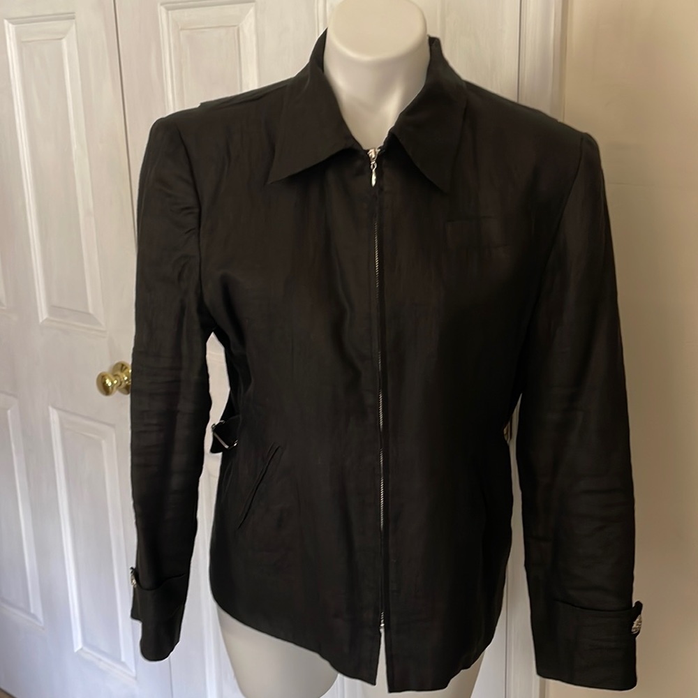 Black Linen Zip up Blazer